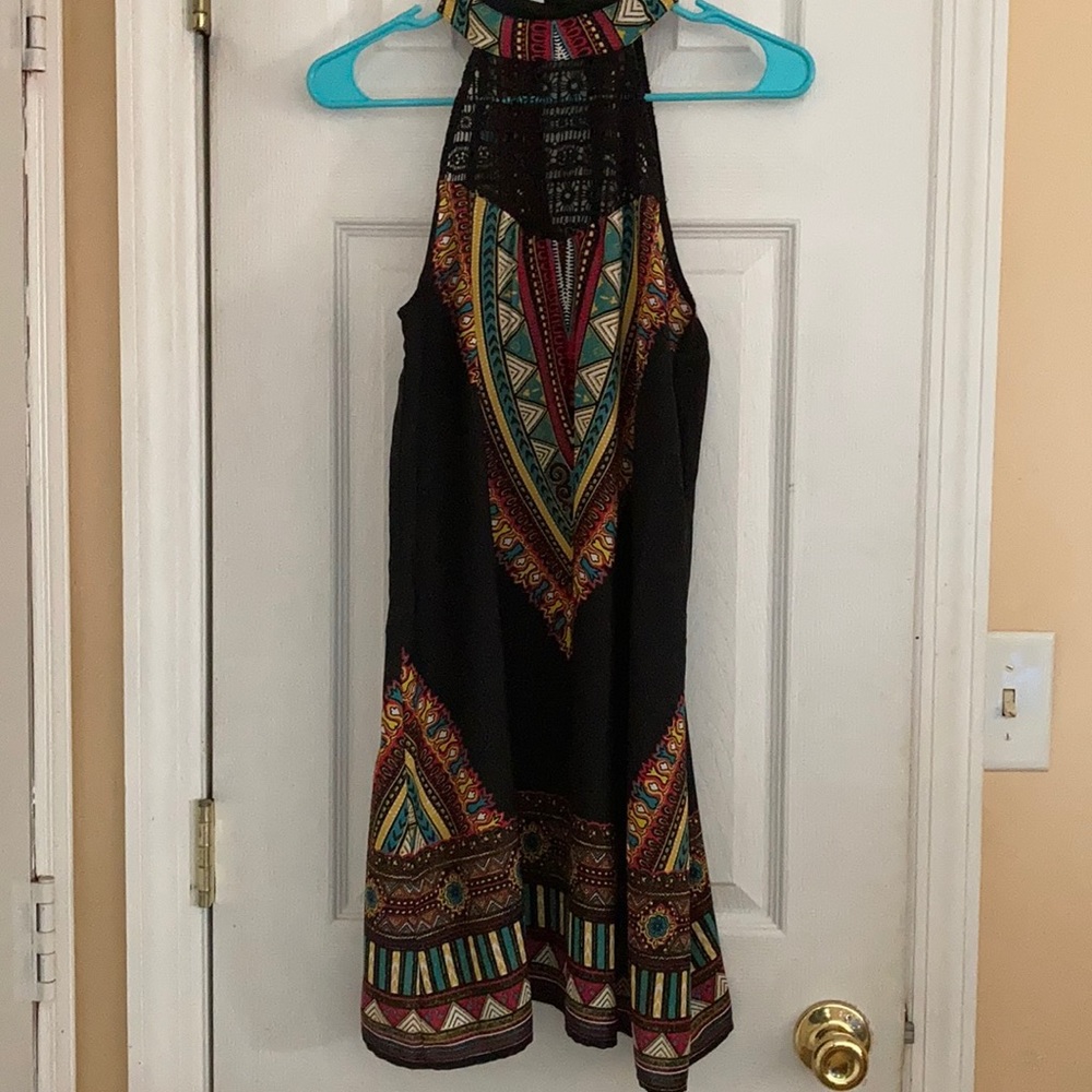 High neck, patterned dress
